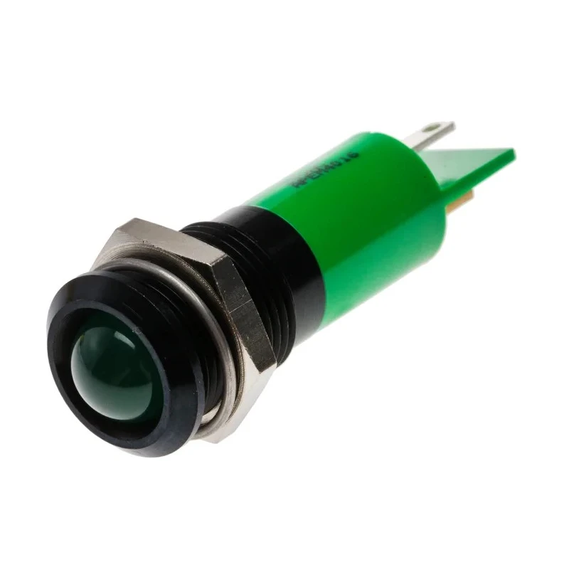 RS PRO Green Panel Mount Indicator, 24V AC, 20mA, Solder Tab Termination, Prominent Bezel 206-053