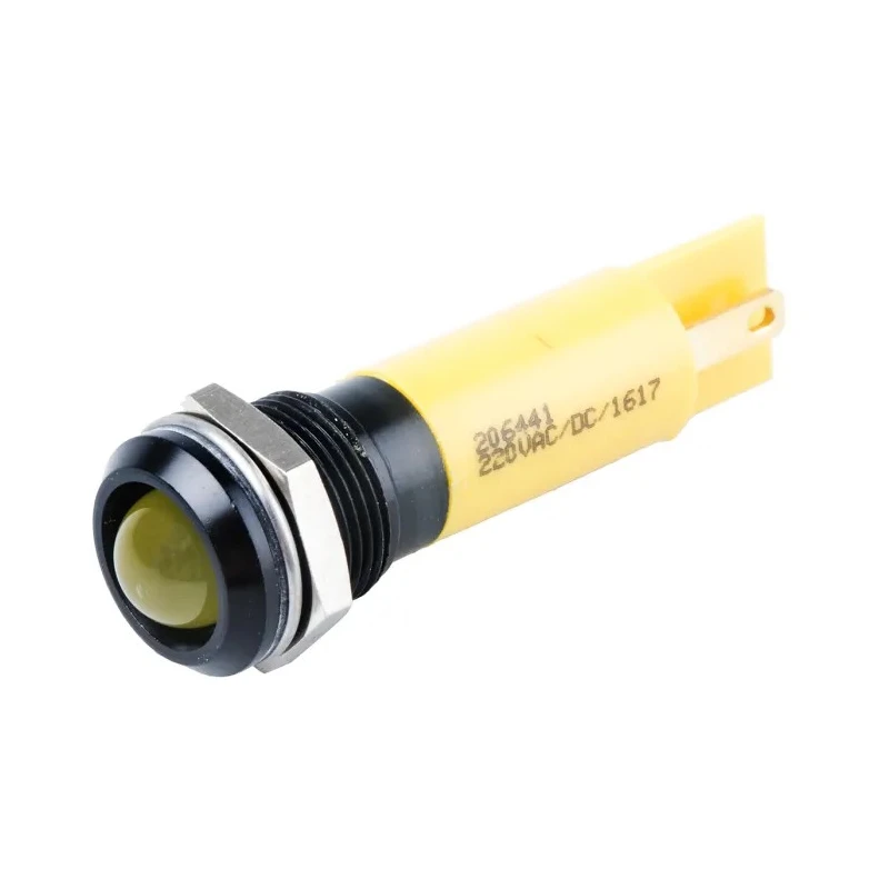 RS PRO Yellow Panel Mount Indicator 230V AC 3mA IP67 Prominent Bezel Black 206-441
