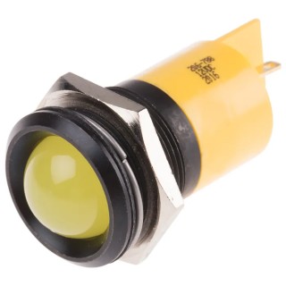 RS PRO Yellow Panel Mount Indicator 12V DC 20mA Solder Tab Termination Prominent Bezel 206-788