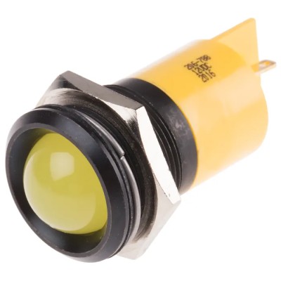 RS PRO Yellow Panel Mount Indicator 12V DC 20mA Solder Tab Termination Prominent Bezel 206-788