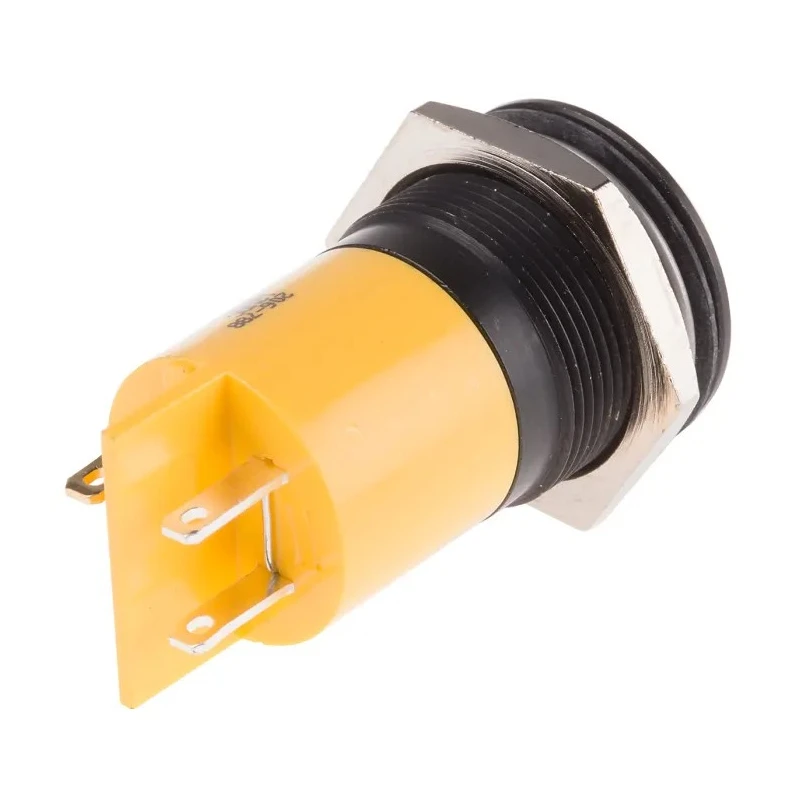 RS PRO Yellow Panel Mount Indicator 12V DC 20mA Solder Tab Termination Prominent Bezel 206-788