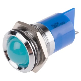 RS PRO Blue Panel Mount Indicator 24V dc 20mA Solder Tab Termination Prominent Bezel 206-794