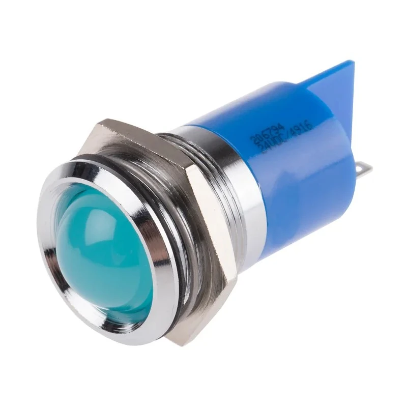 RS PRO Blue Panel Mount Indicator 24V dc 20mA Solder Tab Termination Prominent Bezel 206-794
