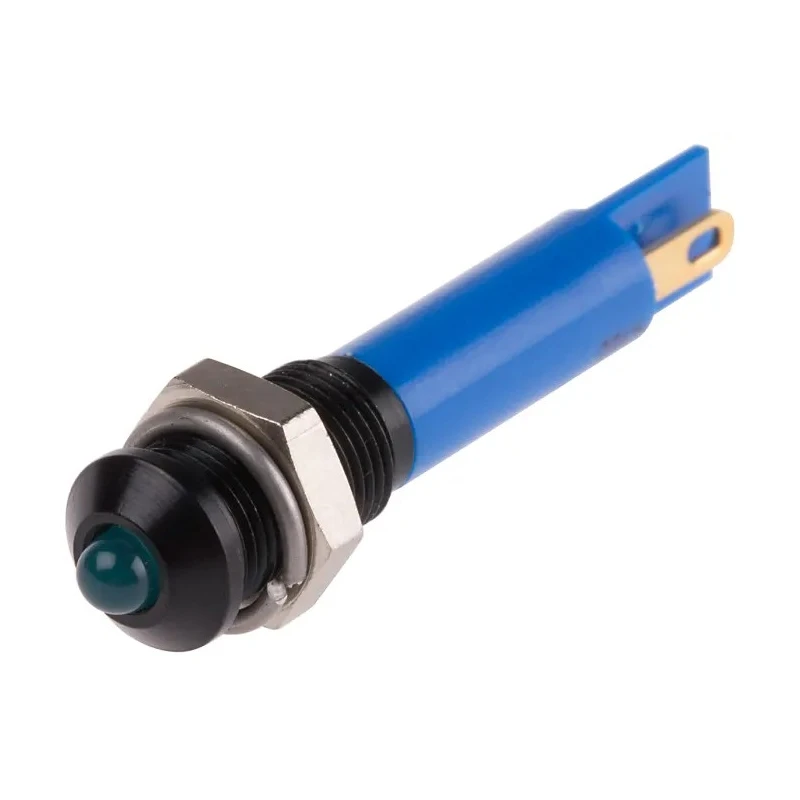 RS PRO Blue Panel Mount Indicator 12V DC 20mA Solder Tab Termination Prominent Bezel 206-750