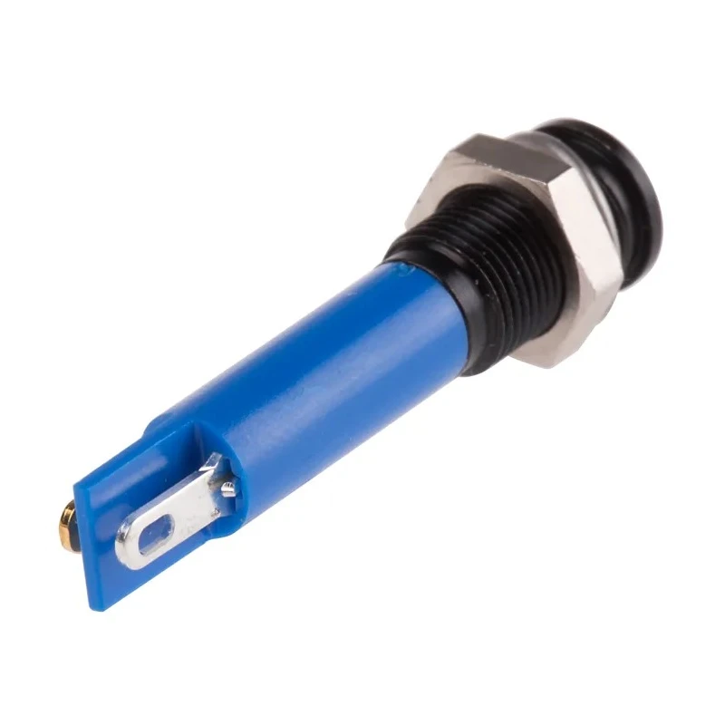 RS PRO Blue Panel Mount Indicator 12V DC 20mA Solder Tab Termination Prominent Bezel 206-750