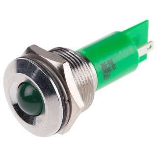RS PRO Green Panel Mount Indicator 24V 20mA Solder Tab Termination IP67 Silver Bezel 206-918