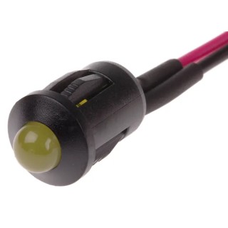 RS PRO Yellow Panel Mount Indicator 12V DC 20mA Lead Wire Termination Prominent Bezel Black 206-839