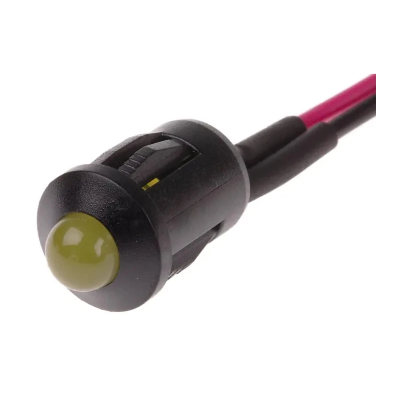 RS PRO Yellow Panel Mount Indicator 12V DC 20mA Lead Wire Termination Prominent Bezel Black 206-839