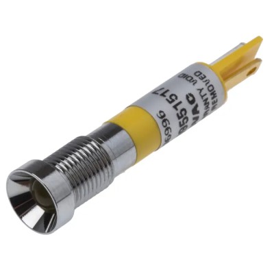 RS PRO Yellow Panel Mount Indicator 24V AC 20mA Solder Tab Termination Recessed Bezel 206-996