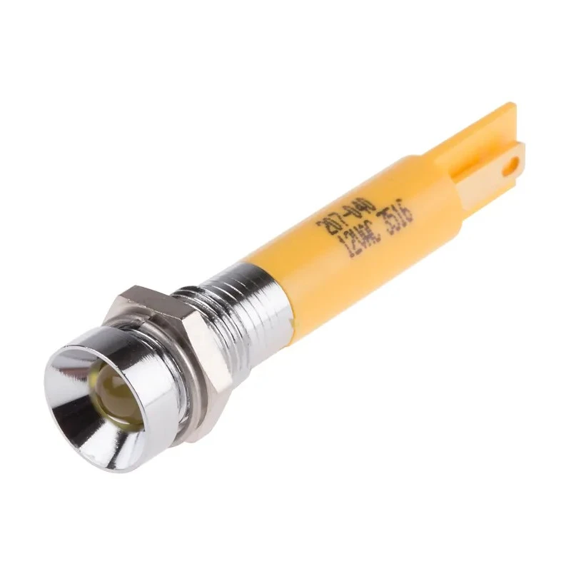 RS PRO Yellow Panel Mount Indicator 12V AC 20mA Solder Tab Termination Recessed Bezel 207-040