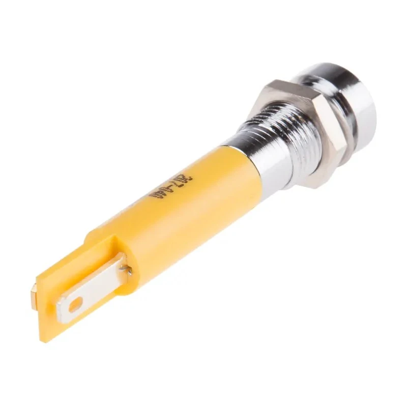 RS PRO Yellow Panel Mount Indicator 12V AC 20mA Solder Tab Termination Recessed Bezel 207-040