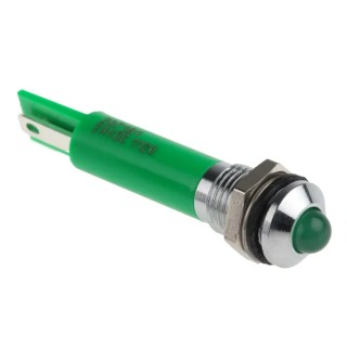 RS PRO Green Panel Mount Indicator 24V DC 20mA Solder Tab Termination Prominent Bezel 207-191