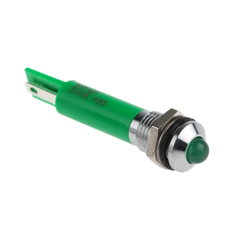 RS PRO Green Panel Mount Indicator 24V DC 20mA Solder Tab Termination Prominent Bezel 207-191