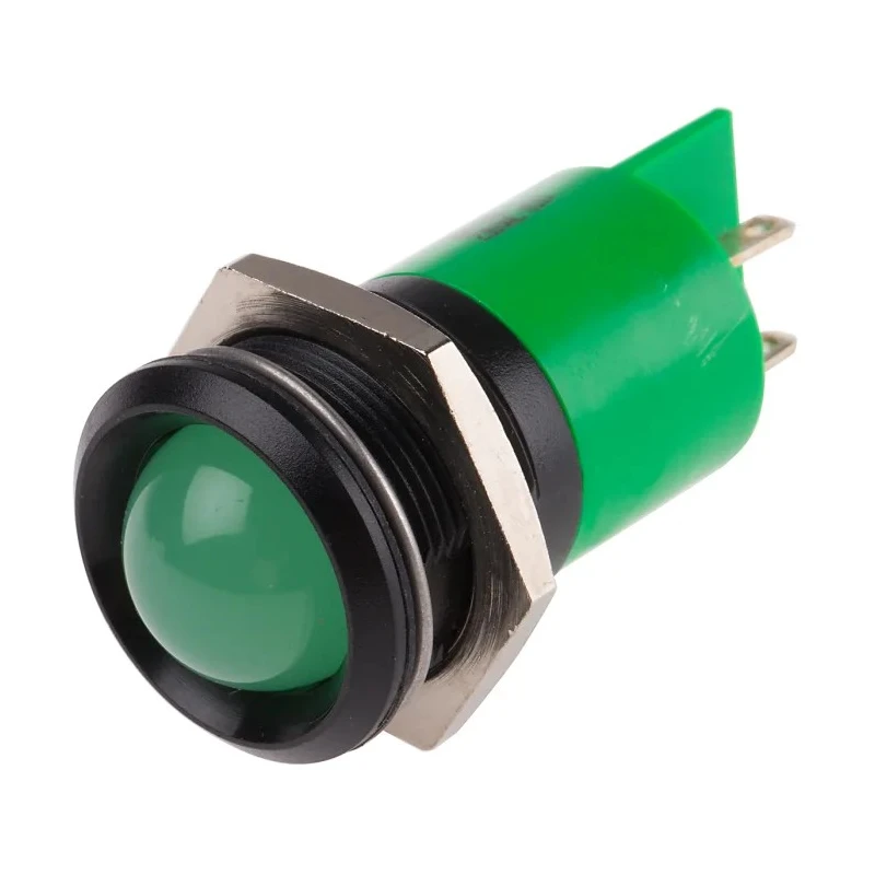 RS PRO Green Panel Mount Indicator 230V AC 3mA IP67 Prominent Bezel Black 64mm Length 207-242