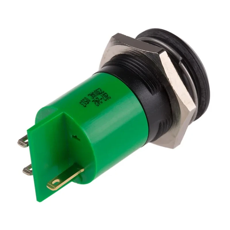 RS PRO Green Panel Mount Indicator 230V AC 3mA IP67 Prominent Bezel Black 64mm Length 207-242