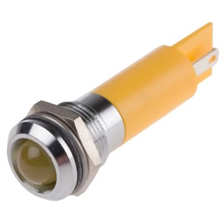 RS PRO Yellow Panel Mount Indicator 230V AC 3mA IP67 Silver Prominent Bezel 43.85mm Length 207-292