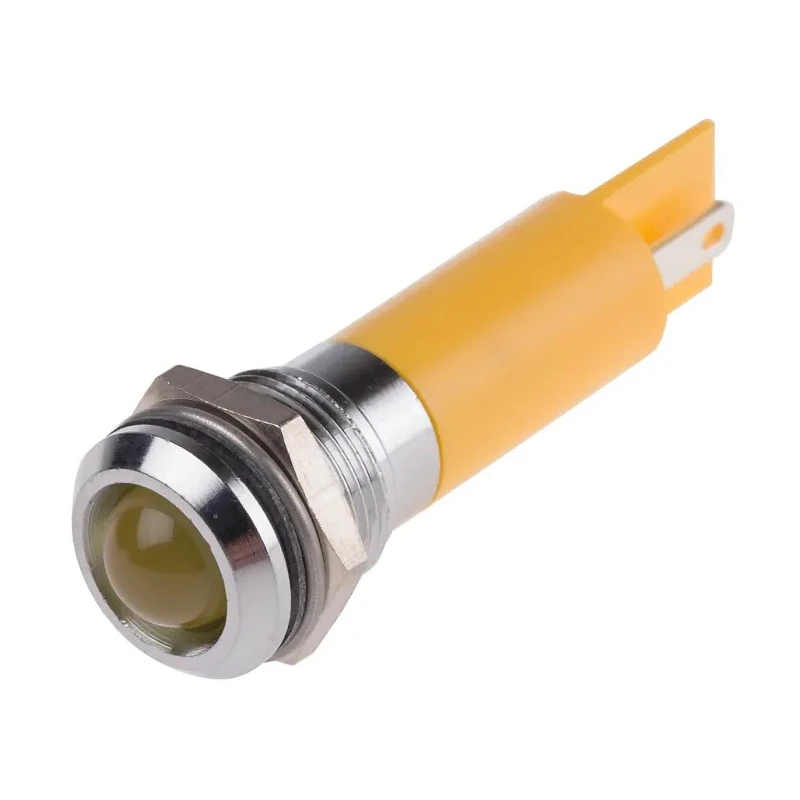 RS PRO Yellow Panel Mount Indicator 230V AC 3mA IP67 Silver Prominent Bezel 43.85mm Length 207-292