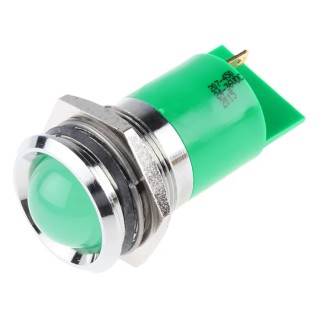 RS PRO Green Panel Mount Indicator 24V dc, 36 V dc, 10mA, Silver Bezel Prominent Style 207-450