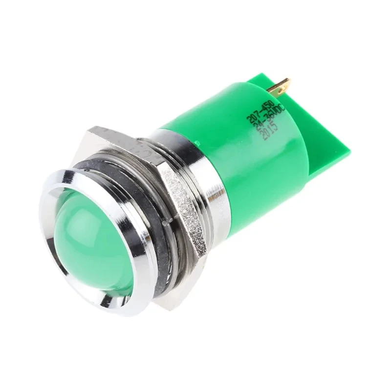 RS PRO Green Panel Mount Indicator 24V dc, 36 V dc, 10mA, Silver Bezel Prominent Style 207-450