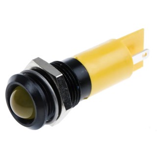 RS PRO Yellow Panel Mount Indicator 24V DC 20mA Solder Tab Termination Prominent Bezel 207-781