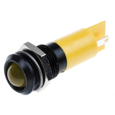 RS PRO Yellow Panel Mount Indicator 24V DC 20mA Solder Tab Termination Prominent Bezel 207-781