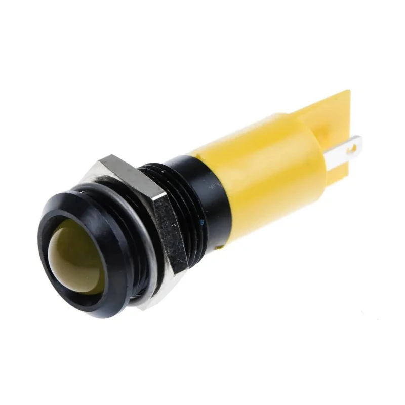 RS PRO Yellow Panel Mount Indicator 24V DC 20mA Solder Tab Termination Prominent Bezel 207-781