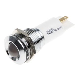 RS PRO White Panel Mount Indicator 24 V AC/DC 20mA Solder Tab Termination IP67 Silver Bezel 207-983