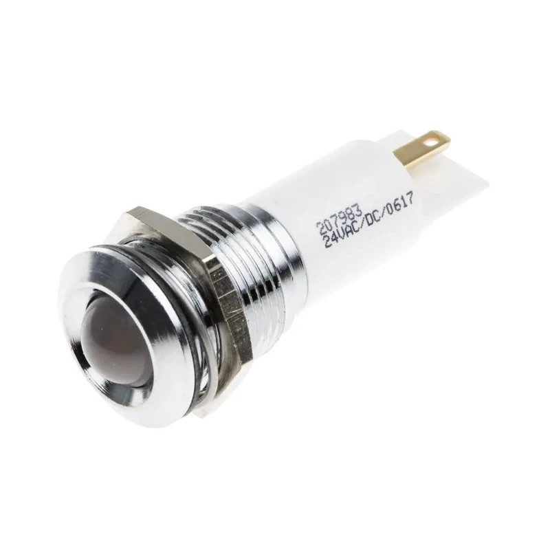 RS PRO White Panel Mount Indicator 24 V AC/DC 20mA Solder Tab Termination IP67 Silver Bezel 207-983