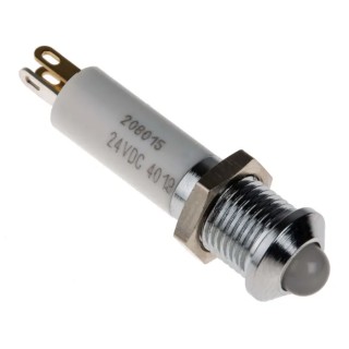 RS PRO Red, Yellow, Green Panel Mount Indicator 24V DC 20mA Solder Tab Termination Prominent Silver Bezel 208-015