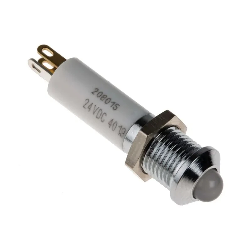 RS PRO Red, Yellow, Green Panel Mount Indicator 24V DC 20mA Solder Tab Termination Prominent Silver Bezel 208-015