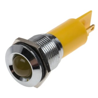 RS PRO Yellow Panel Mount Indicator, 230 V ac, 115 V dc, 3 mA, Solder Tab Termination, Prominent Chrome Bezel 208-223