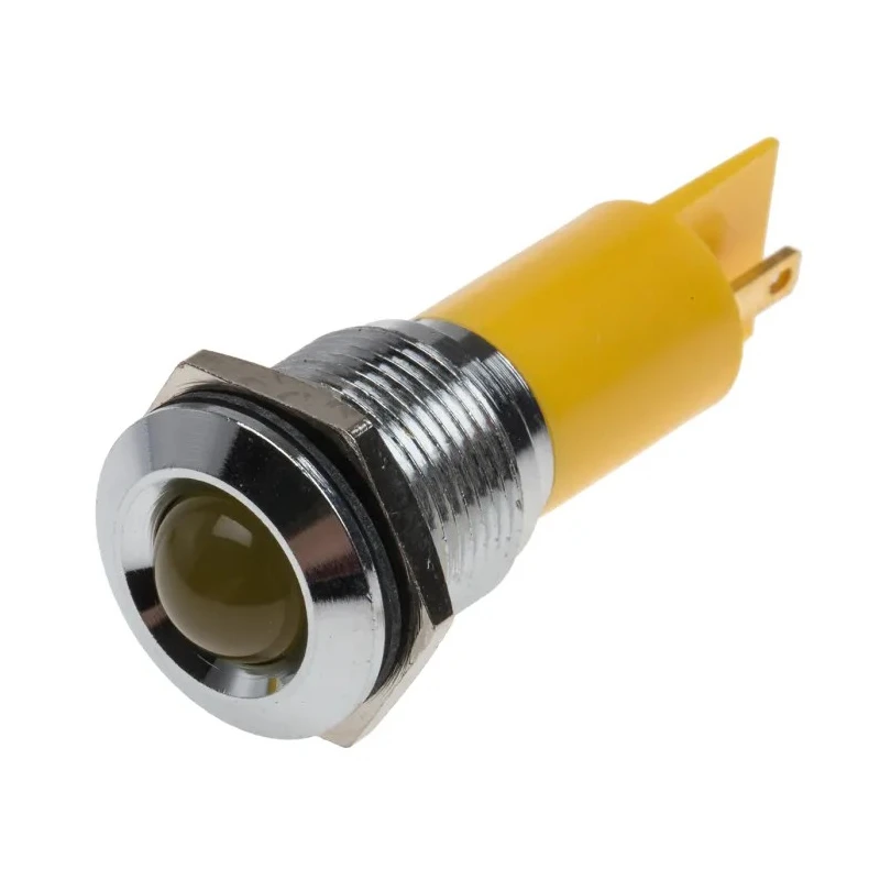 RS PRO Yellow Panel Mount Indicator, 230 V ac, 115 V dc, 3 mA, Solder Tab Termination, Prominent Chrome Bezel 208-223