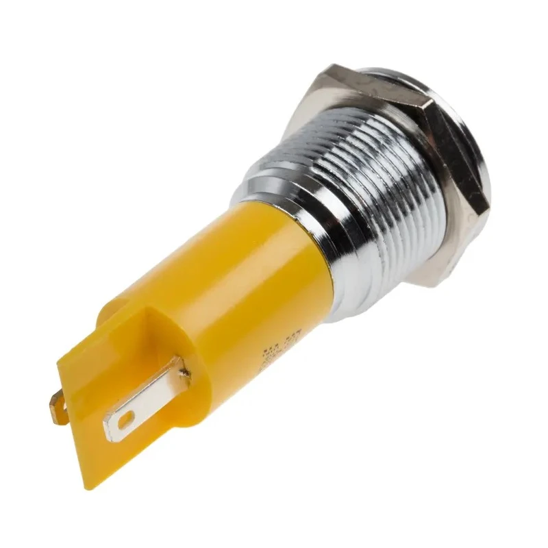 RS PRO Yellow Panel Mount Indicator, 230 V ac, 115 V dc, 3 mA, Solder Tab Termination, Prominent Chrome Bezel 208-223