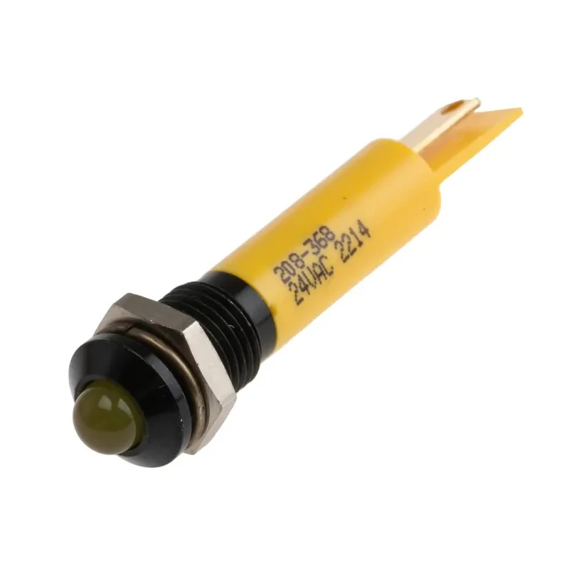 RS PRO Yellow Panel Mount Indicator 24V AC 20mA Solder Tab Termination Prominent Bezel 208-368