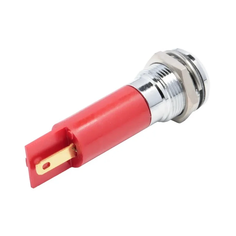 RS PRO Red Panel Mount Indicator 24 V AC/DC 20mA Solder Tab Termination IP67 Prominent Bezel 208-611