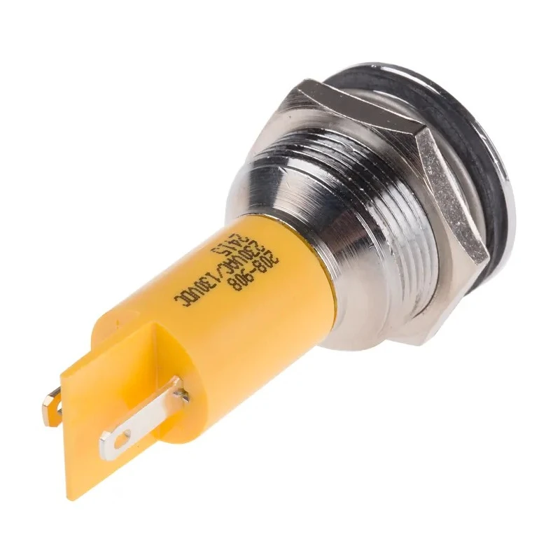 RS PRO Yellow Panel Mount Indicator, 230 V ac, 130V dc, 3mA, Prominent Bezel 208-908