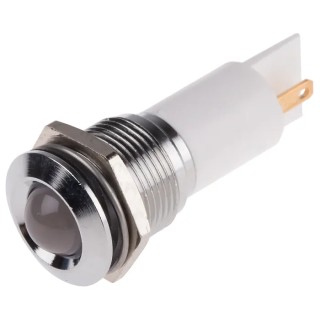 RS PRO White Panel Mount Indicator LED, 130V AC, 6mA, Solder Tab Termination, Prominent Chrome Bezel 208-986