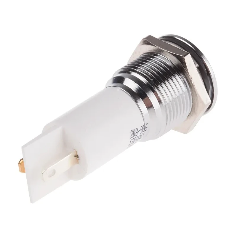 RS PRO White Panel Mount Indicator LED, 130V AC, 6mA, Solder Tab Termination, Prominent Chrome Bezel 208-986