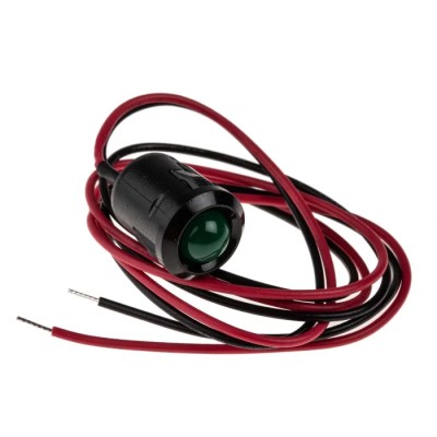 RS PRO Green Panel Mount Indicator 12V DC 20mA Lead Wire Termination Prominent Bezel 209-046