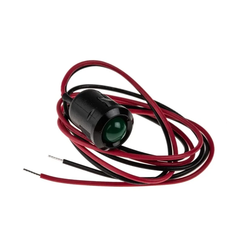RS PRO Green Panel Mount Indicator 12V DC 20mA Lead Wire Termination Prominent Bezel 209-046