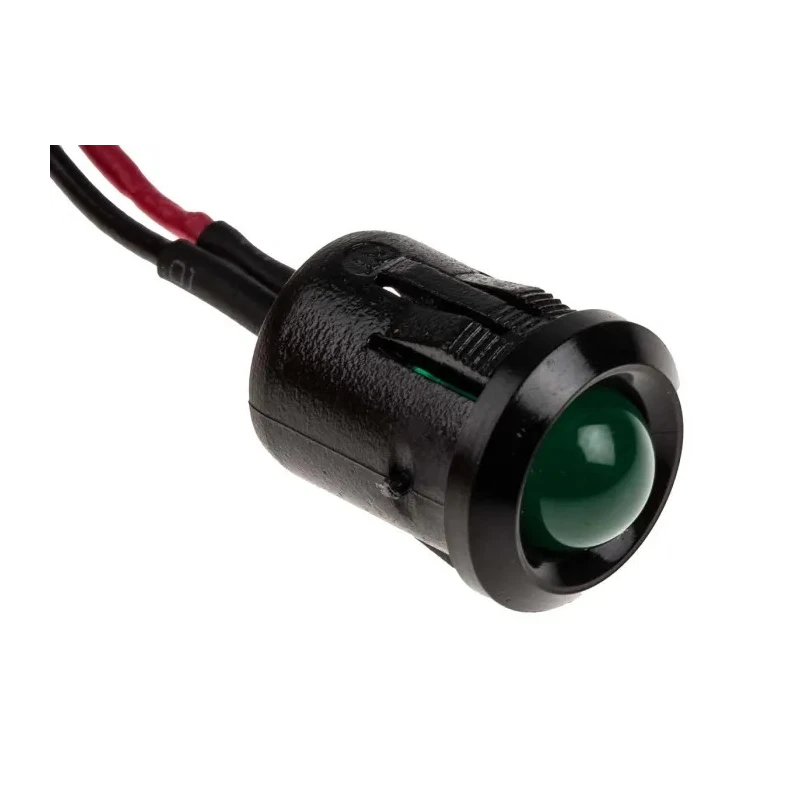RS PRO Green Panel Mount Indicator 12V DC 20mA Lead Wire Termination Prominent Bezel 209-046
