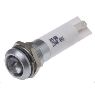 RS PRO White Panel Mount Indicator 230V AC 3mA IP67 Prominent Bezel Silver 43.85mm 209-608