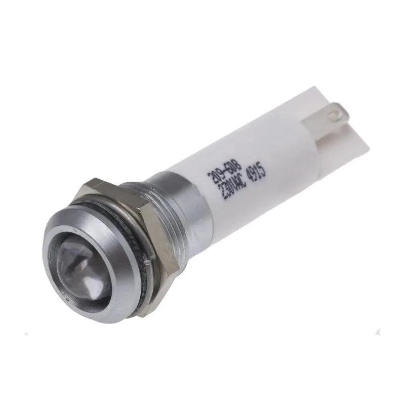 RS PRO White Panel Mount Indicator 230V AC 3mA IP67 Prominent Bezel Silver 43.85mm 209-608