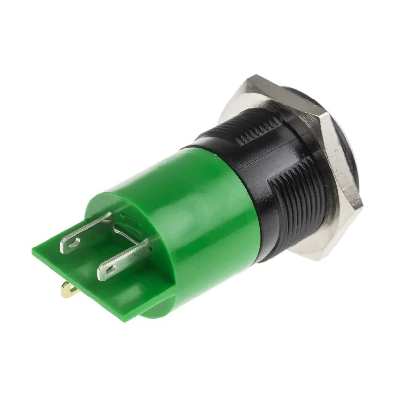 RS PRO Green Panel Mount Indicator 130V AC 6mA IP67 Prominent Bezel Black 64mm Length IP67