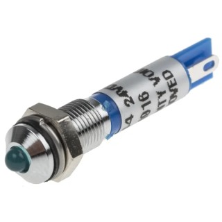 RS PRO Blue Panel Mount Indicator 24V DC 20mA Solder Tab Termination Prominent Bezel 209-844