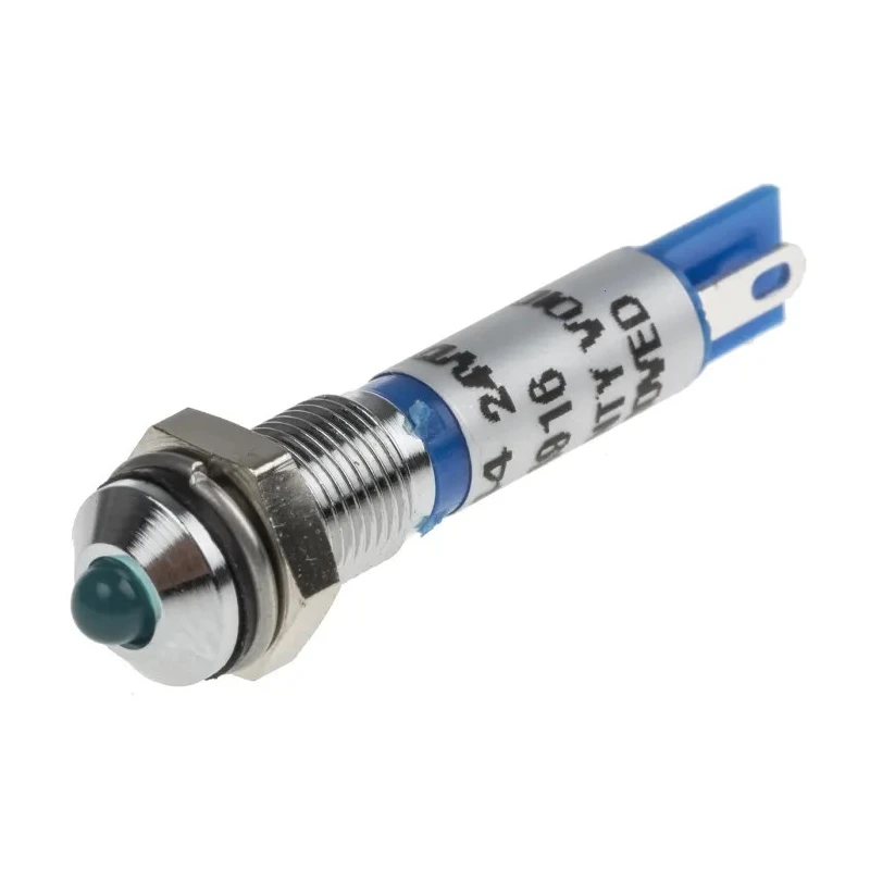 RS PRO Blue Panel Mount Indicator 24V DC 20mA Solder Tab Termination Prominent Bezel 209-844