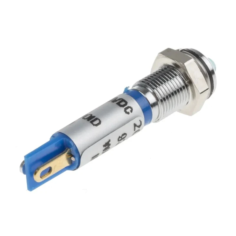 RS PRO Blue Panel Mount Indicator 24V DC 20mA Solder Tab Termination Prominent Bezel 209-844