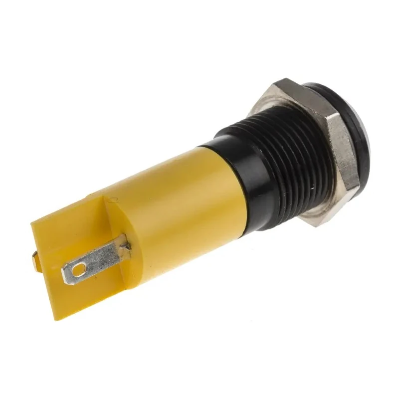 RS PRO Yellow Panel Mount Indicator Black Bezel IP67 Rated 230V AC 3mA 61mm Length 210-096