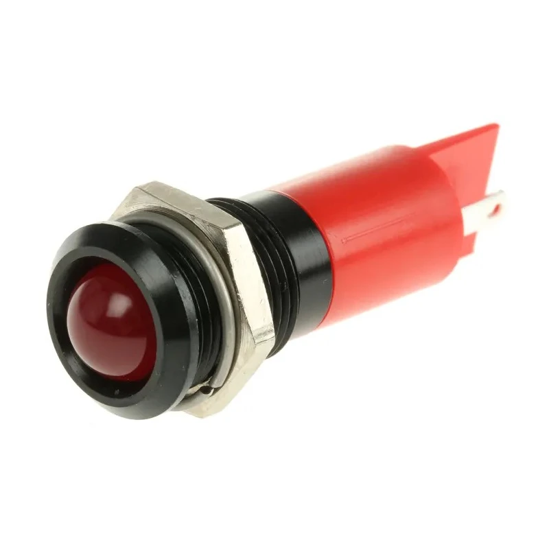 RS PRO Red Panel Mount Indicator, 12V DC, 20mA, Solder Tab Termination, Prominent Bezel 210-103