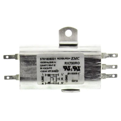 Roxburgh EMC Chassis Mount RFI Filter 2.5 A 250V AC 60Hz Tab Termination RX730
